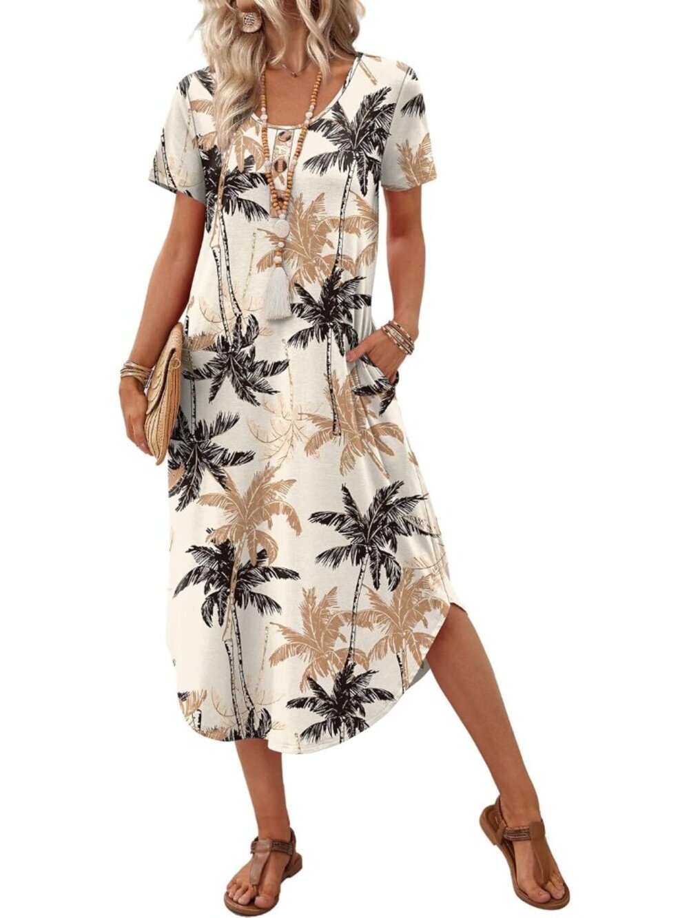 Women's Floral Coconut Casual Maxi Dresses Beach Vacation Outfit Pocket T Shirt